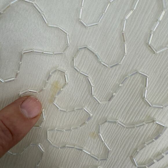 Lawrence Kazar Silk Beaded Sheath Dress Vintage size Small Ivory Short Sleeve - Picture 9 of 16